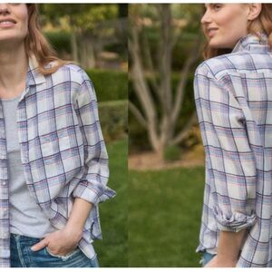 Frank & Eileen Classic Linen Shirt in Plaid White/Blue Size S
